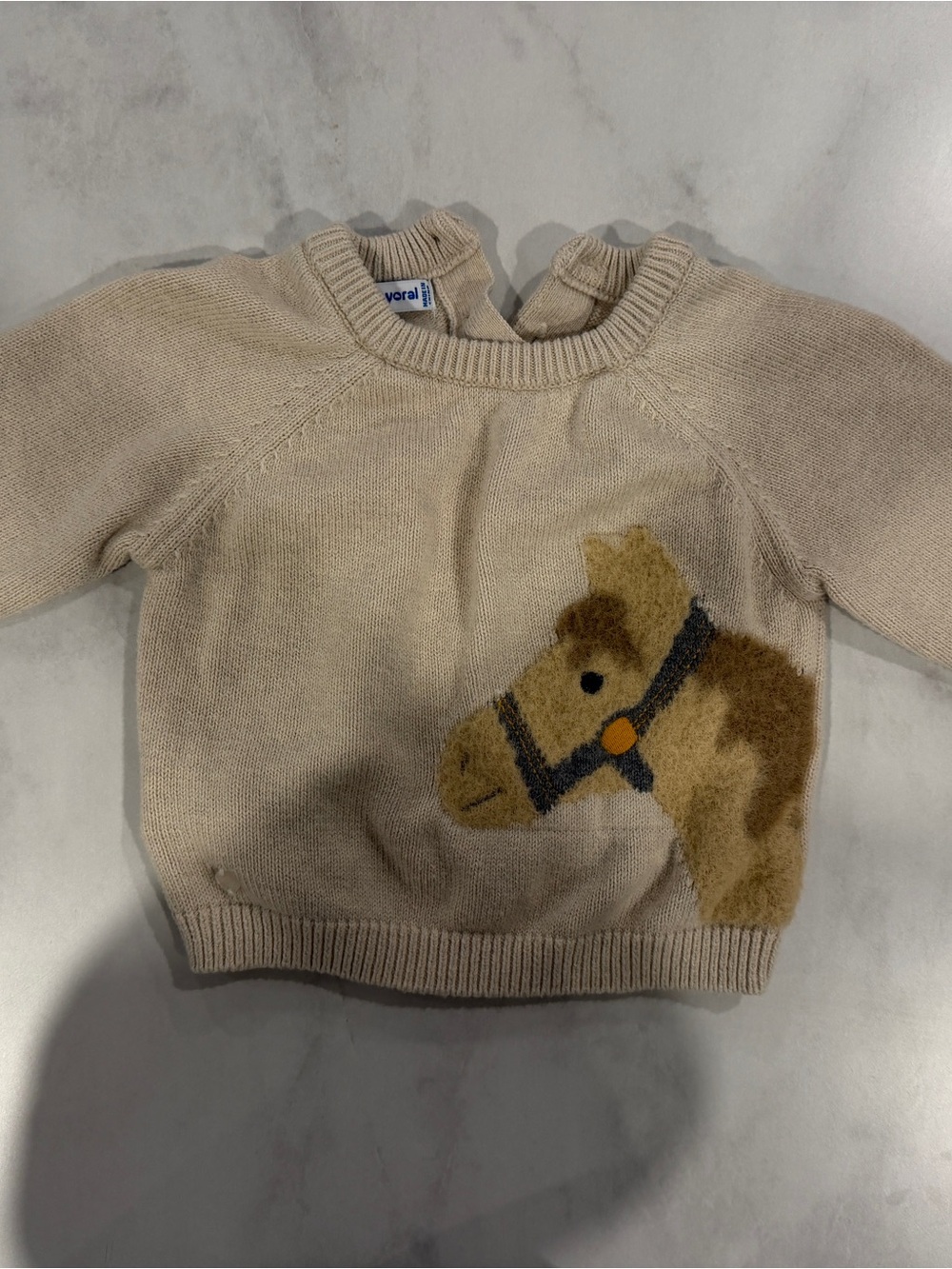 Mayoral Beige Knit Sweater with Horse Motif